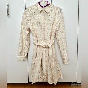 Sezane Sol Mini Dress in Embroidered Ecru US8 FR40